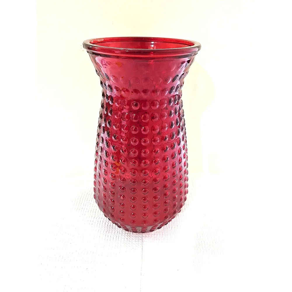 Vintage Red Hobnail Art Glass XL Dimpled Dot Pattern Mid-Century Decor